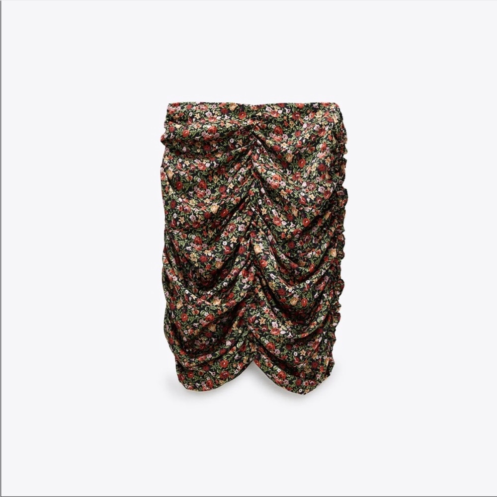 ZARA DRAPED FLORAL PRINT SKIRT